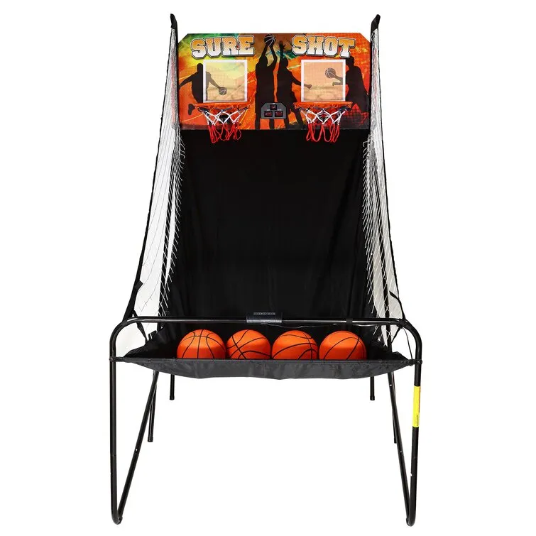 Hathaway Sure Shot 81-In Dual Basketball Arcade Game for Game Room - With LED Scoring, Foldable Indoor Basketball Game Design, Steel Frame, 8 Game Modes, Pump & Dual Hoops