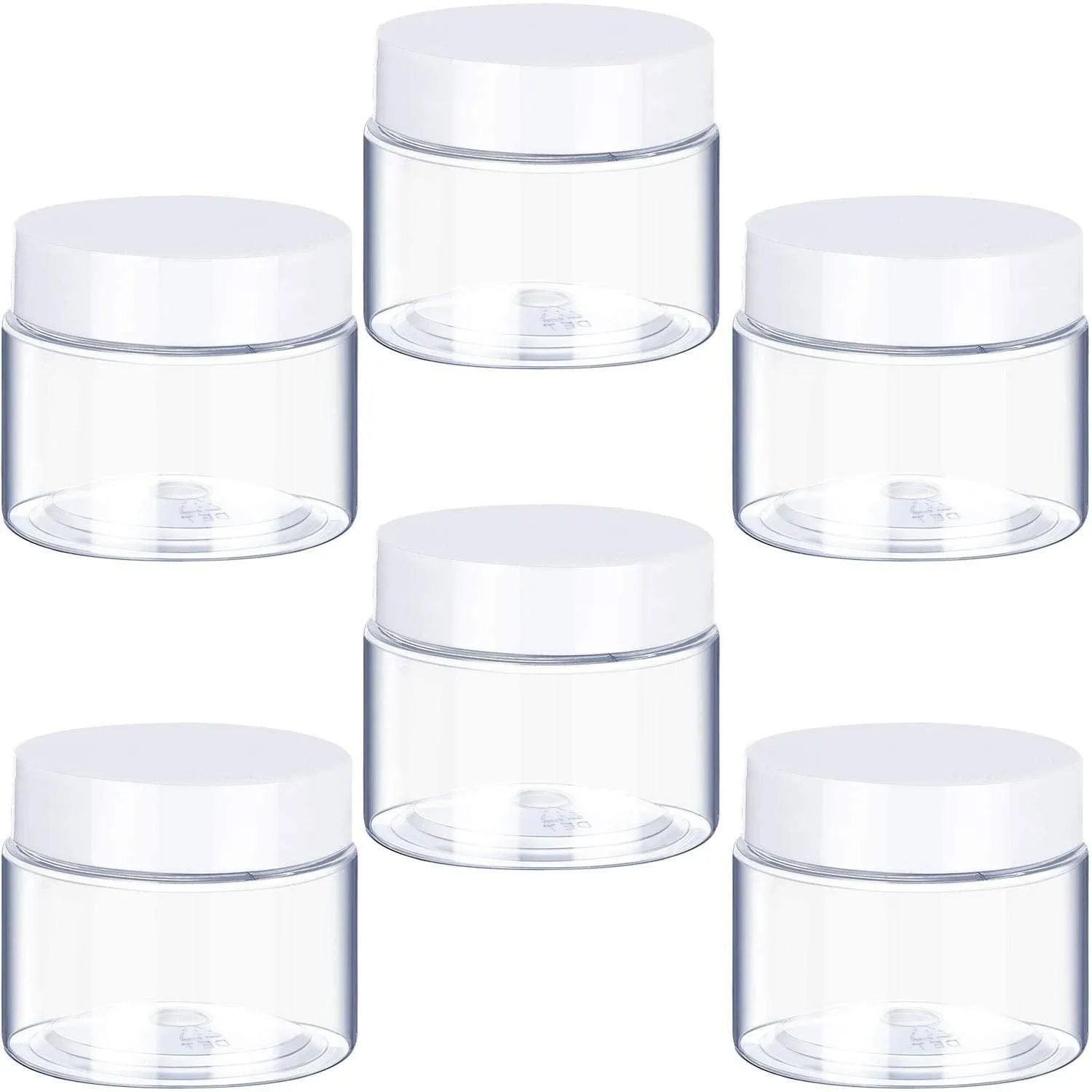 SATINIOR 6 Pack Plastic Pot Jars Round Clear Leak Proof Plastic Container Jars with Lid for Travel Storage, Eye Shadow, Nails, Paint, Jewelry (5 oz, White)