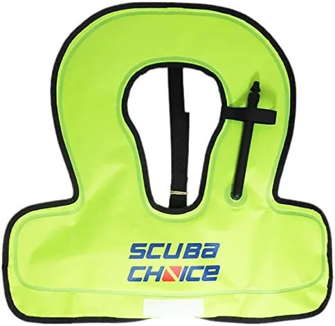 Scuba Choice Youth Kids Snorkel Vest - Neon Yellow/Blue Safety Floatation Aid, Up to 100 lbs, Adjustable Fit with Name Box & Anti-Ride-Up Strap, Easy Oral Inflator & Secure Crotch Strap