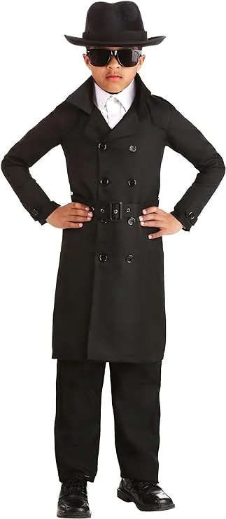 Secret Agent Kid's Costume - Trench Coat, Hat, Mustache, Sunglasses & Belt