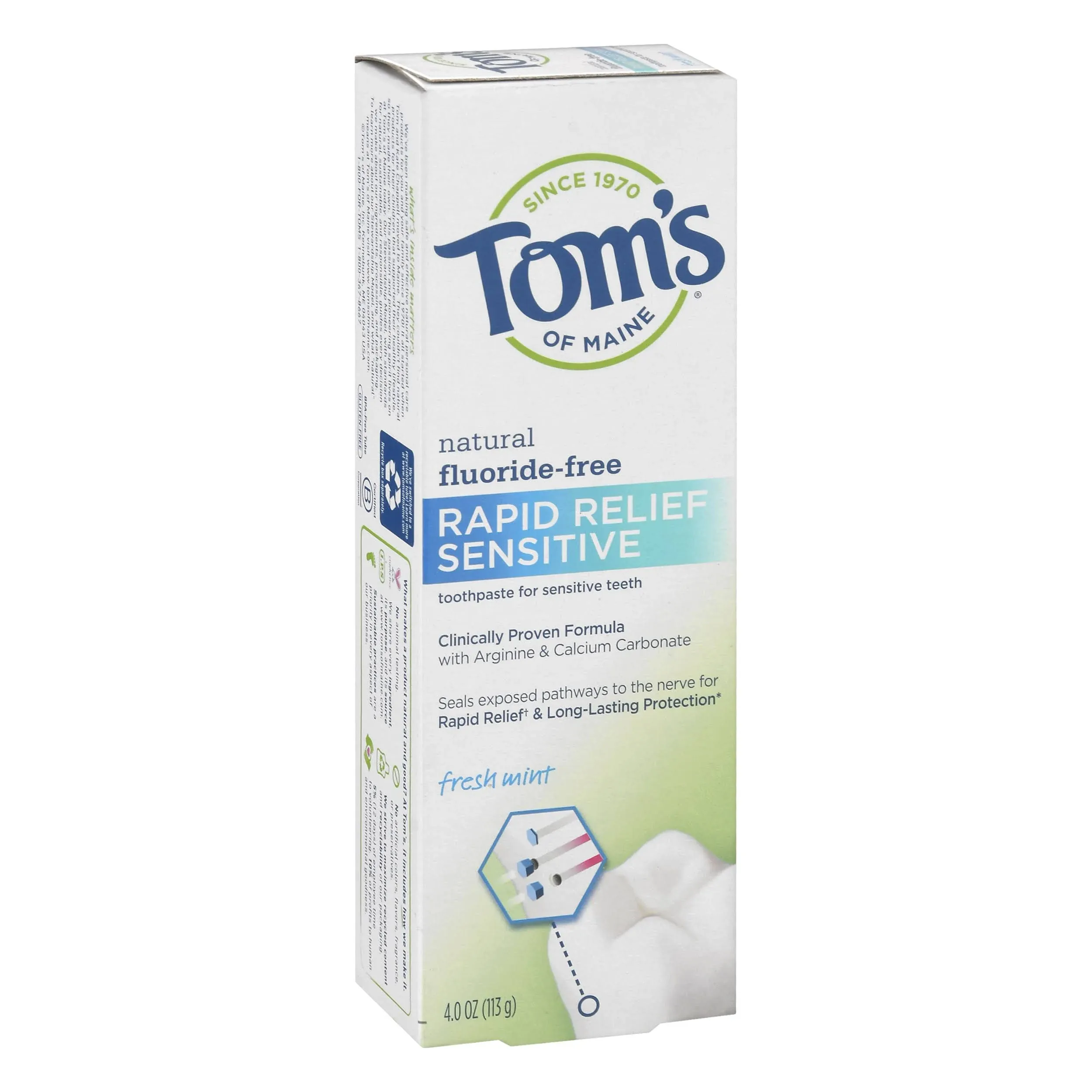 Tom's Of Maine Toothpaste, Flouride-Free, Fresh Mint, Rapid Relief Sensitive - 4 oz