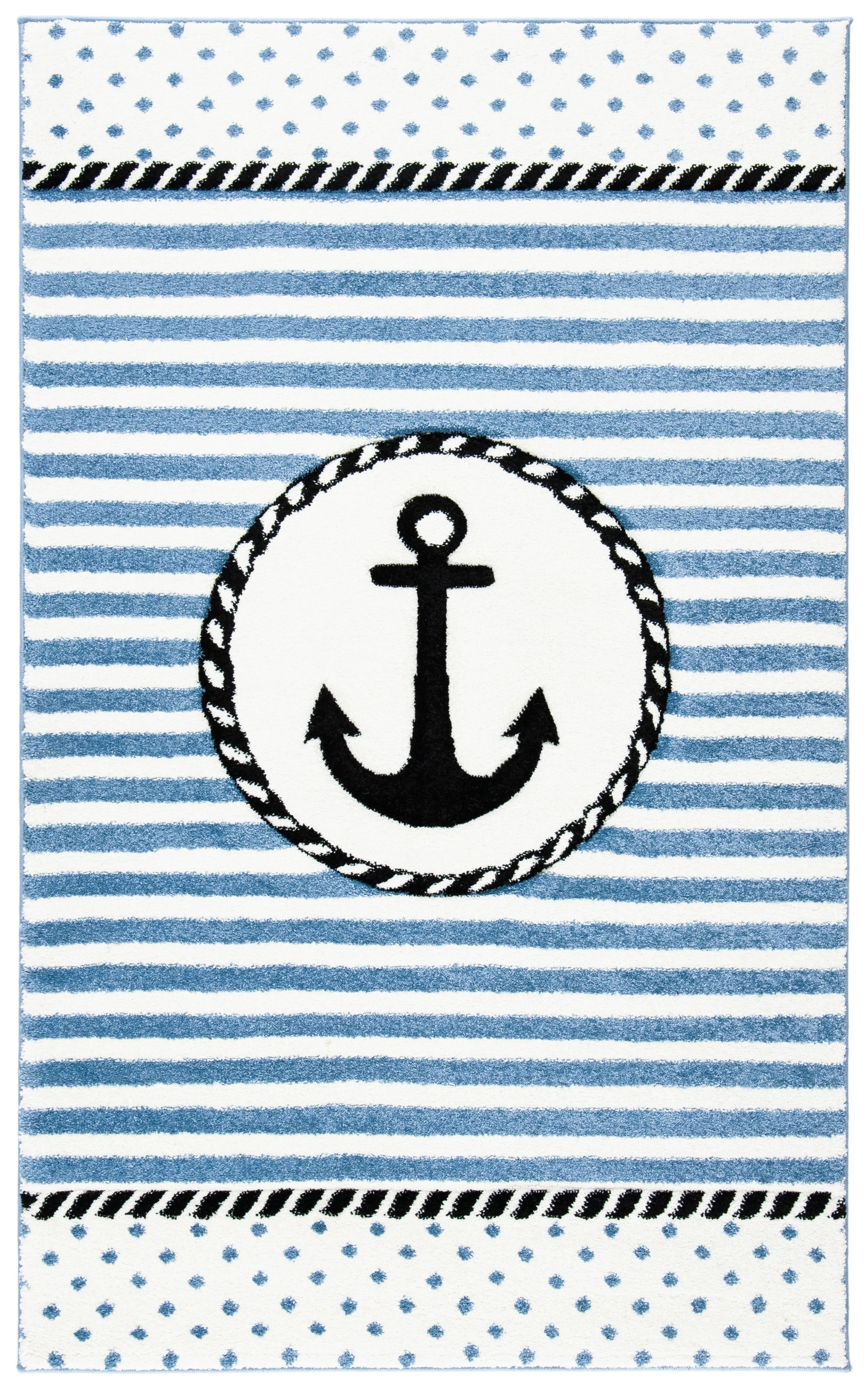 SAFAVIEH Carousel Kids Collection 5'3" Square Ivory / Navy CRK124A Nautical Anchor Nursery Playroom Area Rug