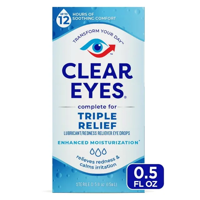 Clear Eyes Triple Relief Eye Drops, 0.5 Fl Oz, Pack of 3