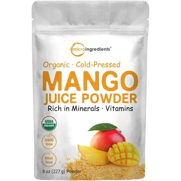 Organic Mango Juice Powder, 8oz | 100% Natural Fruit Powder | Cold Pressed Mangos Source | No Sugar & Additives | Great Flavor for Drinks, Smoothie, & Beverages | Non-GMO & Vegan Friendly