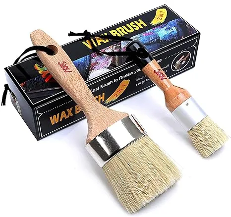 Chalked Paint and Wax Brush for Furniture - Premium Pack of 2, Natural Bristles, Compatible with All Types of Chalk Paints, Stencils & Furniture Wax - Superior Paint Pick-Up & Release, No Shedding