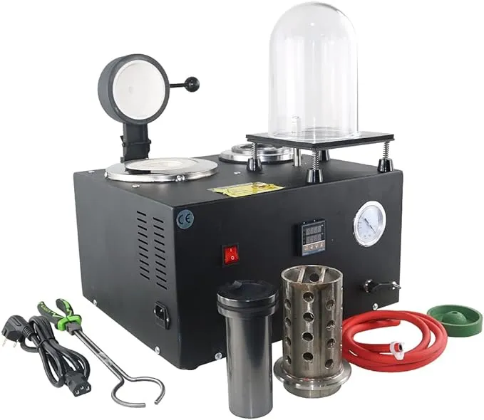 Cast Vacuum and Melting Machine Digital Display High Temperature Refining Precious Metal Jewelry Casting Tool 1/2 HP,2KG Gold Melting Furnace,3 CFM Lost Wax Cast Combination 2L with Bell Jar