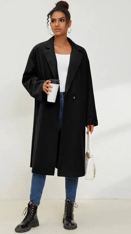 UANEO Women's Wool Blend Coat Oversized Double Breasted Long Trench Overcoat Winter