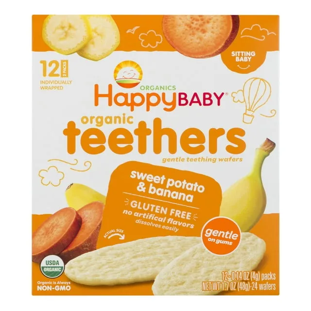 Happy Baby Organics Teether, Banana & Sweet Potato, 12 Count, Pack of 6