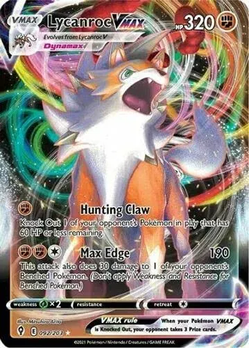 Pokemon - Lycanroc VMAX - 092/203 - SWSH Evolving Skies - Ultra Rare - Near Mint