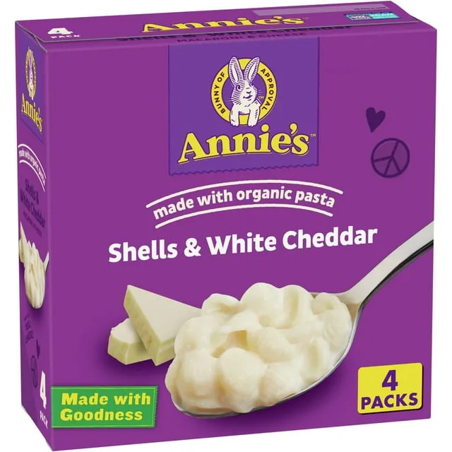 Annie's Macaroni & Cheese, Shells & White Cheddar, 4 Pack - 4 pack, 6 oz cartons