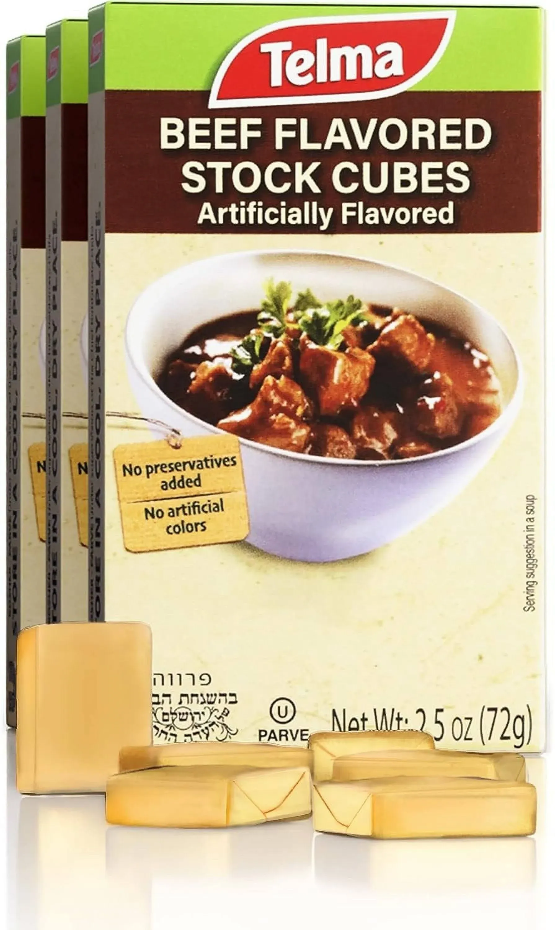 Telma Beef Flavored Stock Cubes, 8 Cubes 3 Pack Meat Free, Rich & Savory, 2.5 Ounce