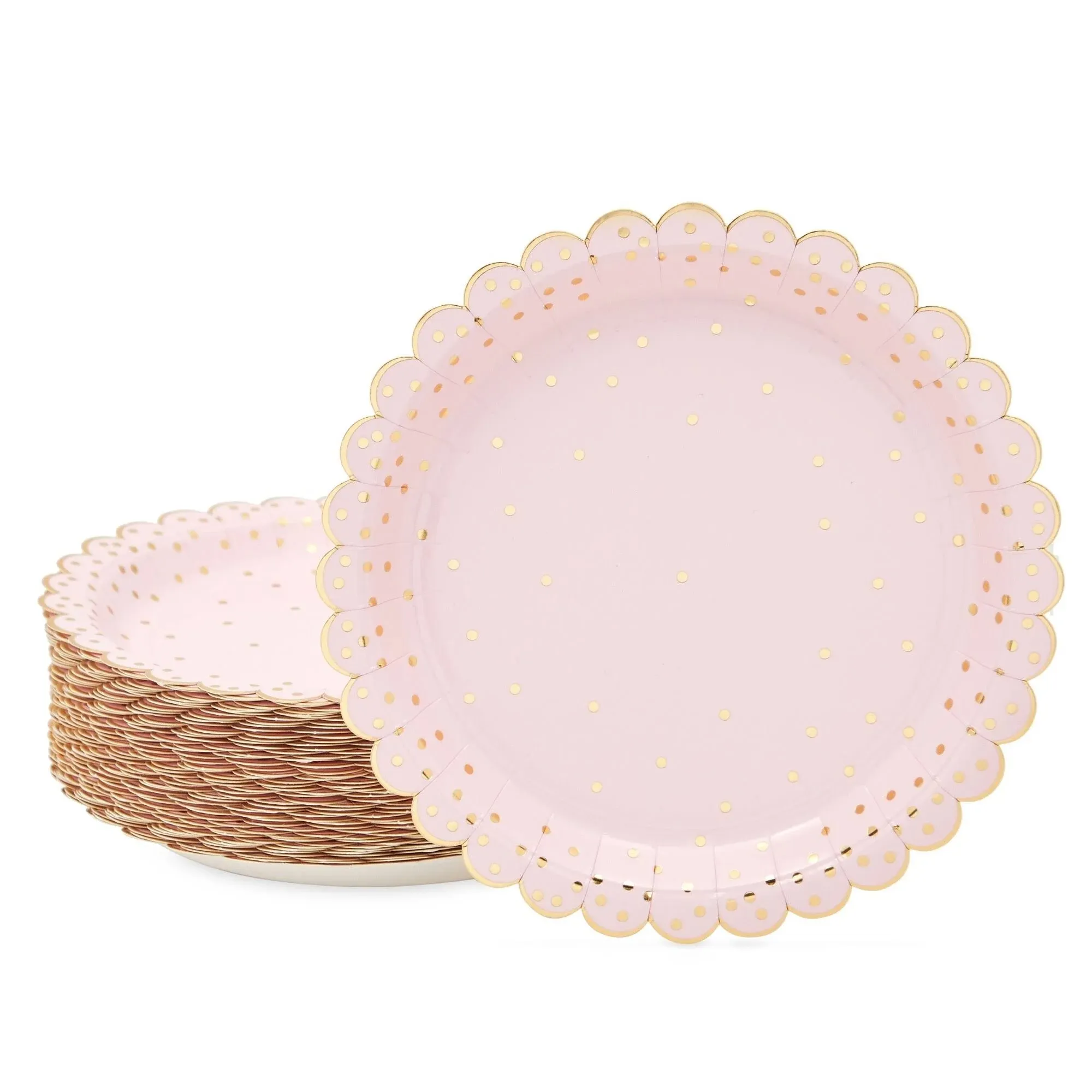 48-Pack Scalloped Polka Dot Paper Plates, Rose Gold 30Th Birthday Decorations