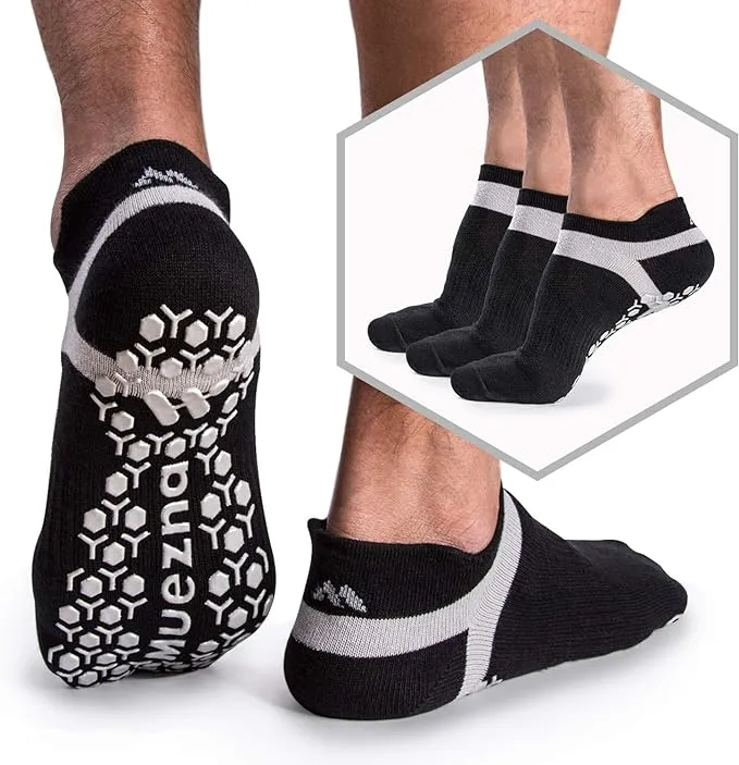 Muezna Men's Non Slip Yoga Socks, Anti Skid Pilates, Barre, Bikram Fitness Hospital Slipper Socks with Grips