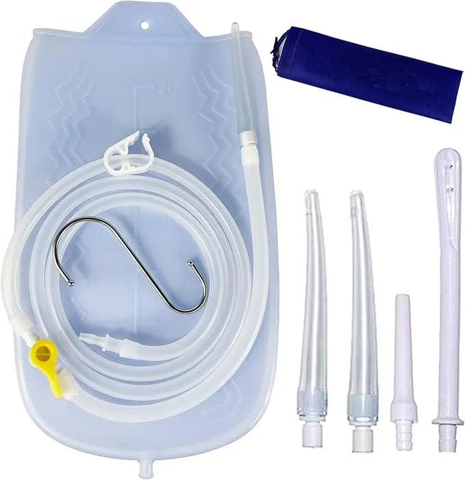 Smokitcen Colon Cleanse Enema Bag Kit with 5.2ft Silicone Hose, 5 Enema Tips and Controllable Flow Valve- Home- 2 Quart Capacity Silicone Enema for Coffee and Water Colon Cleanse for Men and Women