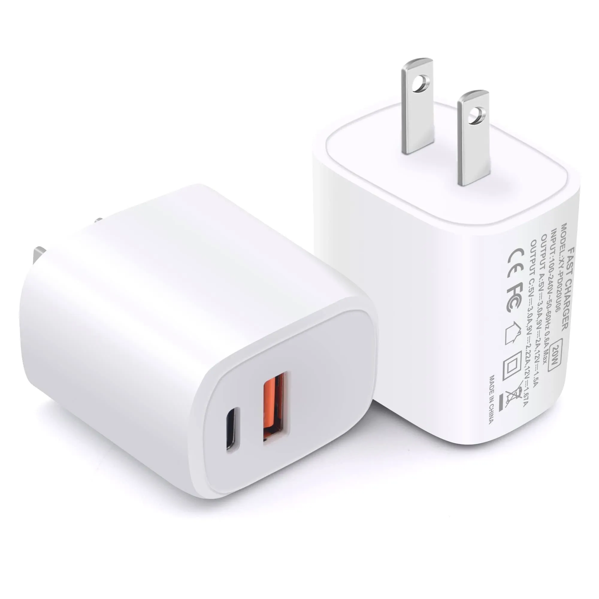 2-Pack 20W USB C Fast ChargerETL Listed Dual Port PD Power Delivery + Quick C...