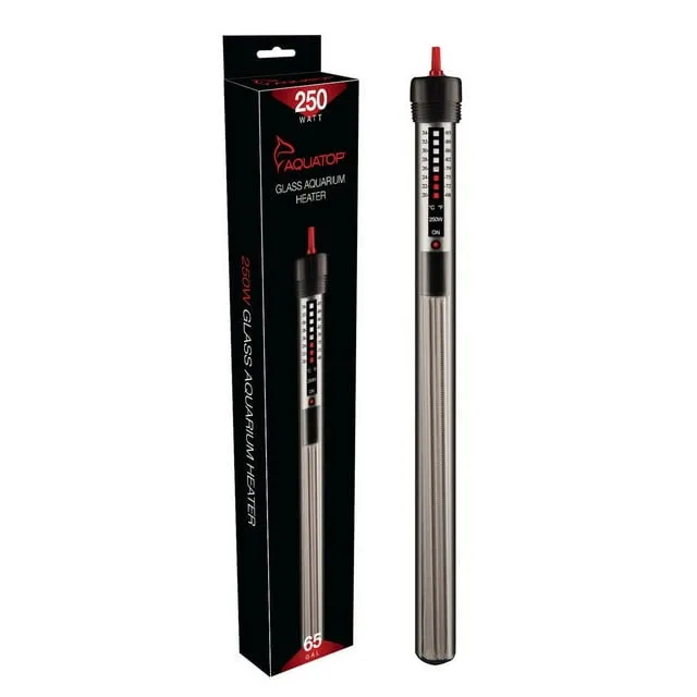 Aquatop Aquarium Submersible Glass Heater - 250 Watts - 12.5" Tall (Aquariums up to 65 Gallons) #GH250