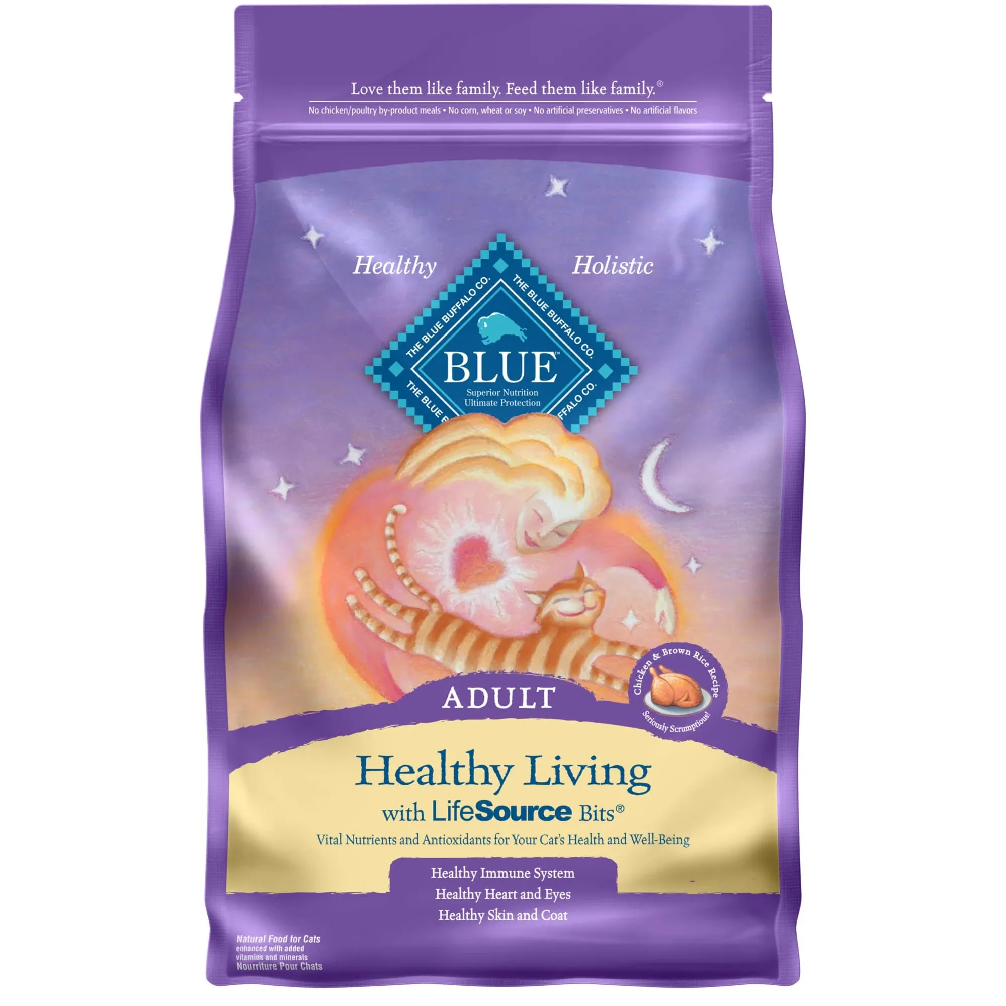 Blue Food for Cats, Natural, Adult, Healthy Living, Chicken & Brown Rice Recipe - 7 lb