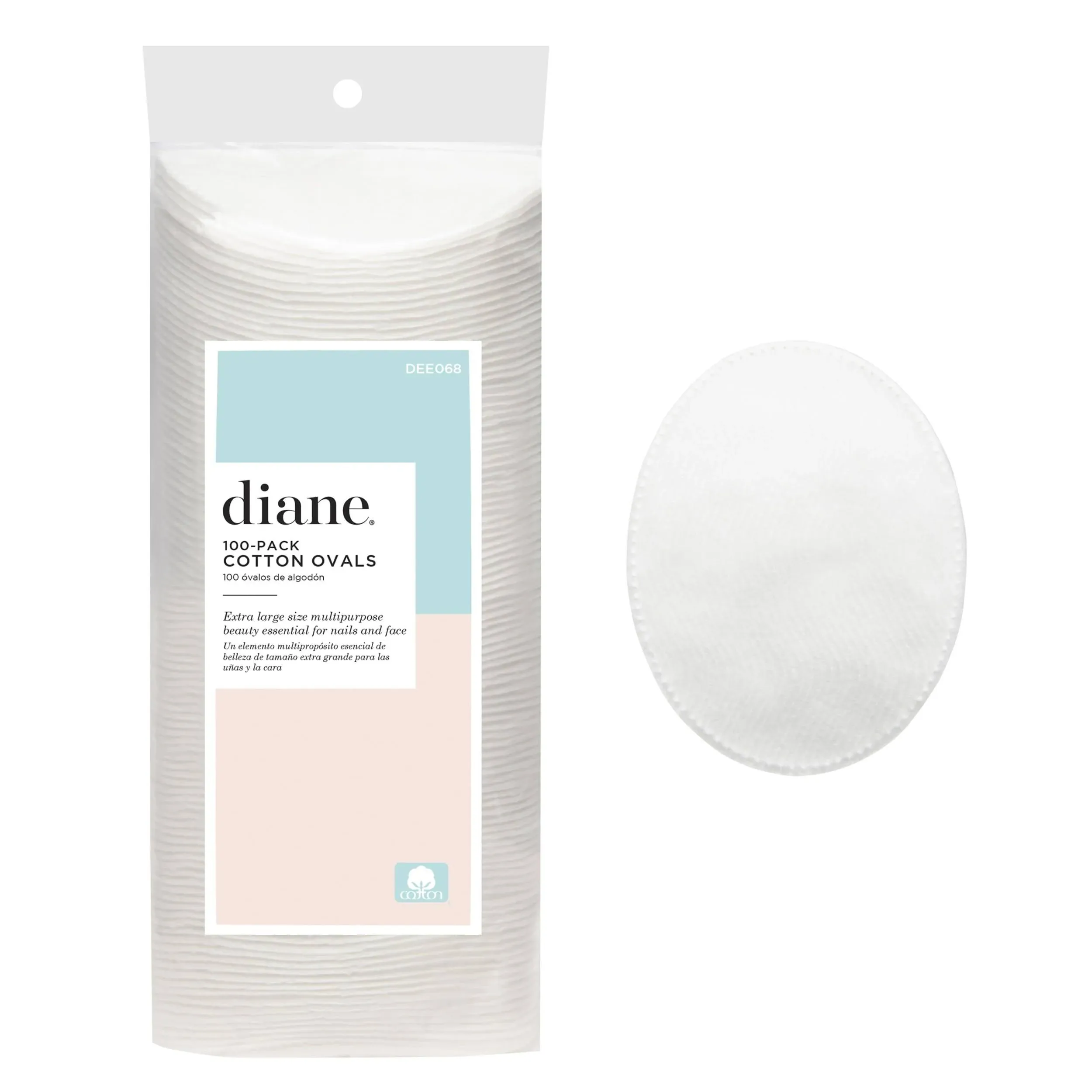 Diane Multi-Layer Cotton Ovals, 100 Count, 100% Pure Cotton, Premium, Hypoallergenic, Biodegradable, Strong and Durable Makeup and Nail Polish Removal Wipes