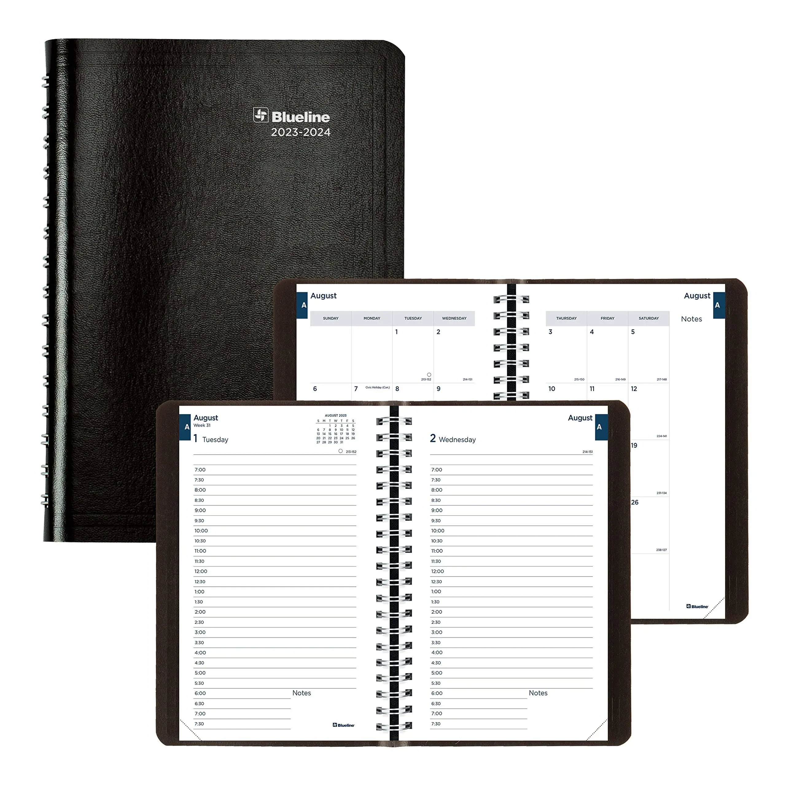 Blueline Academic Daily/Monthly Planner, 8 x 5, Black Cover, 12-Month (Aug to ...