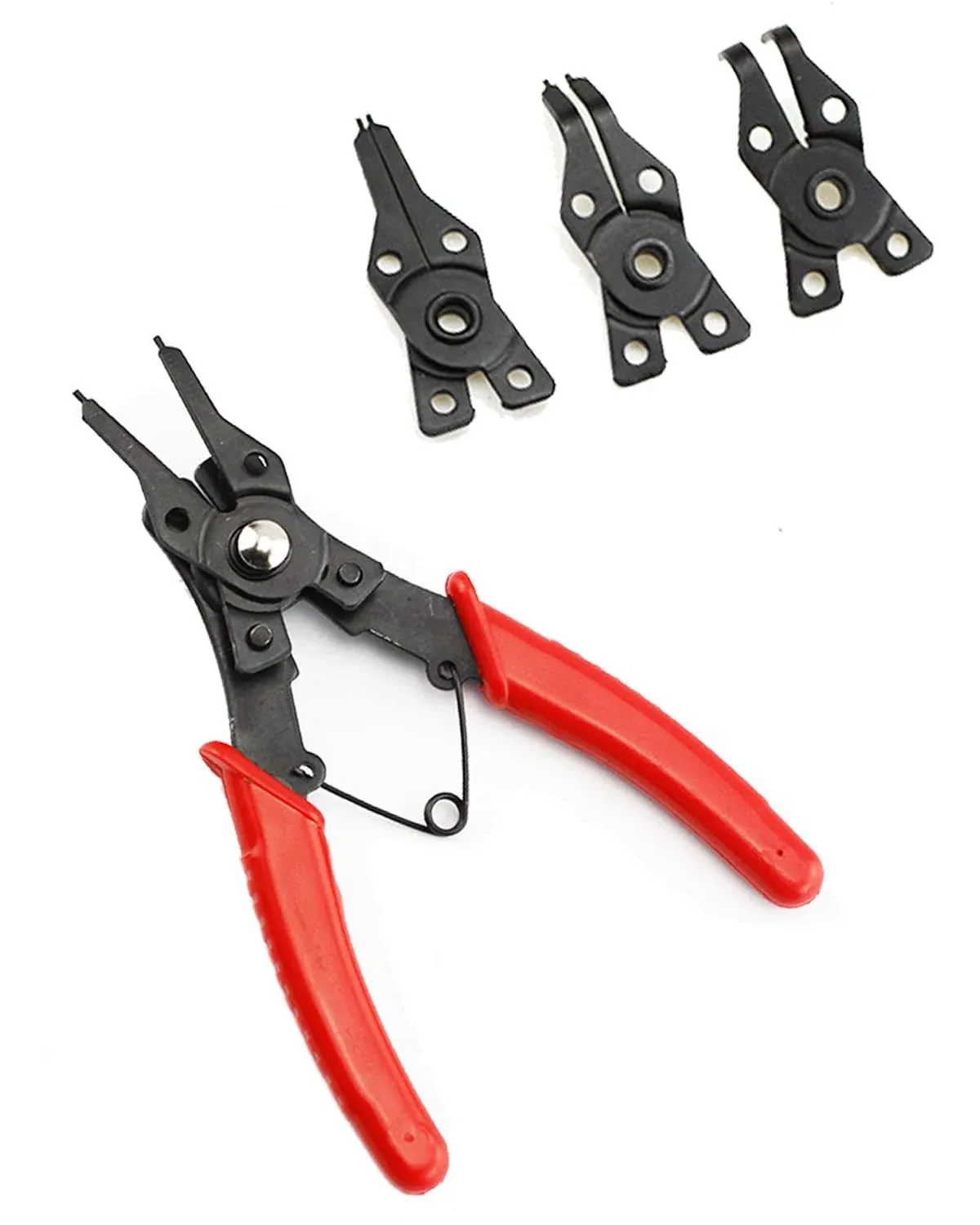 Snap Ring Pliers, Hosrnovo 4 In 1 C Clips Removal Retaining Set for Automotive and Engine Repair, Interchangeable Jaw Head 45 90 and 180 Degree Angled Jaws