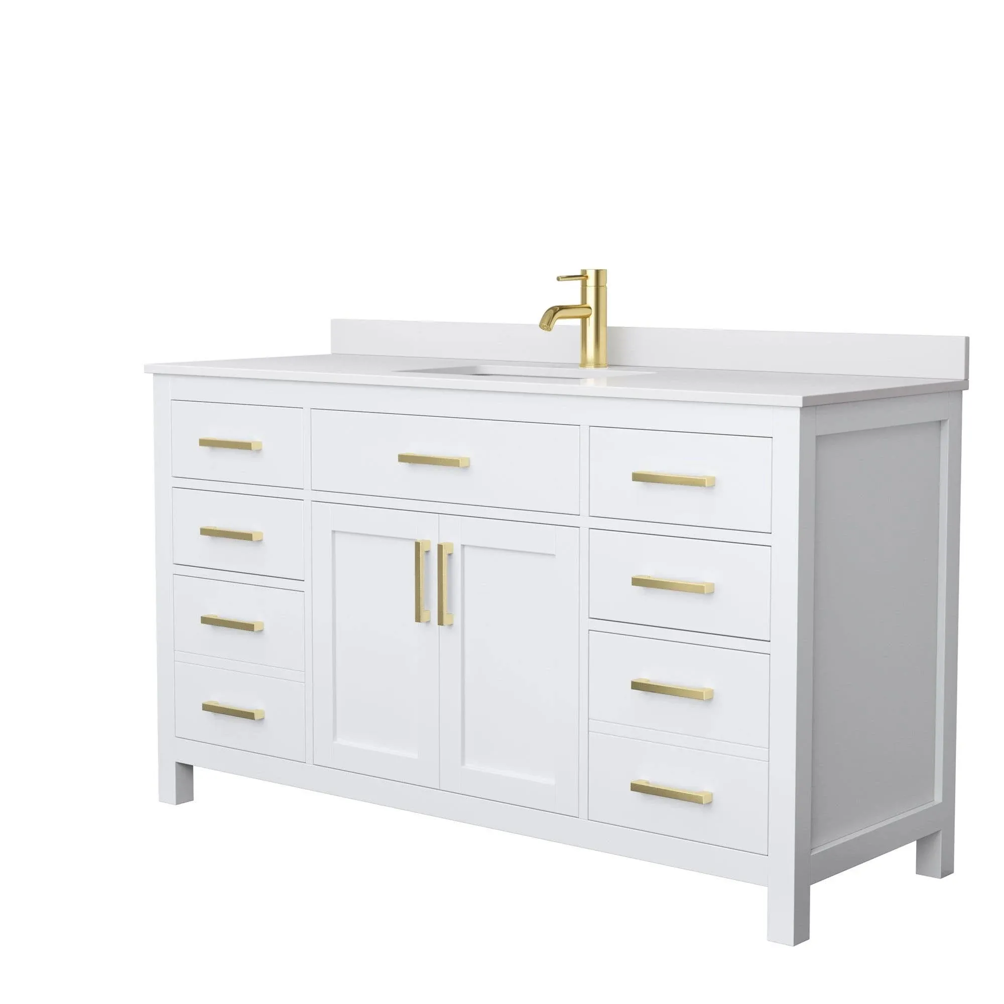 Beckett 60" Single Vanity in White, White Cultured Marble Top, Square Sink, Brushed Gold Trim