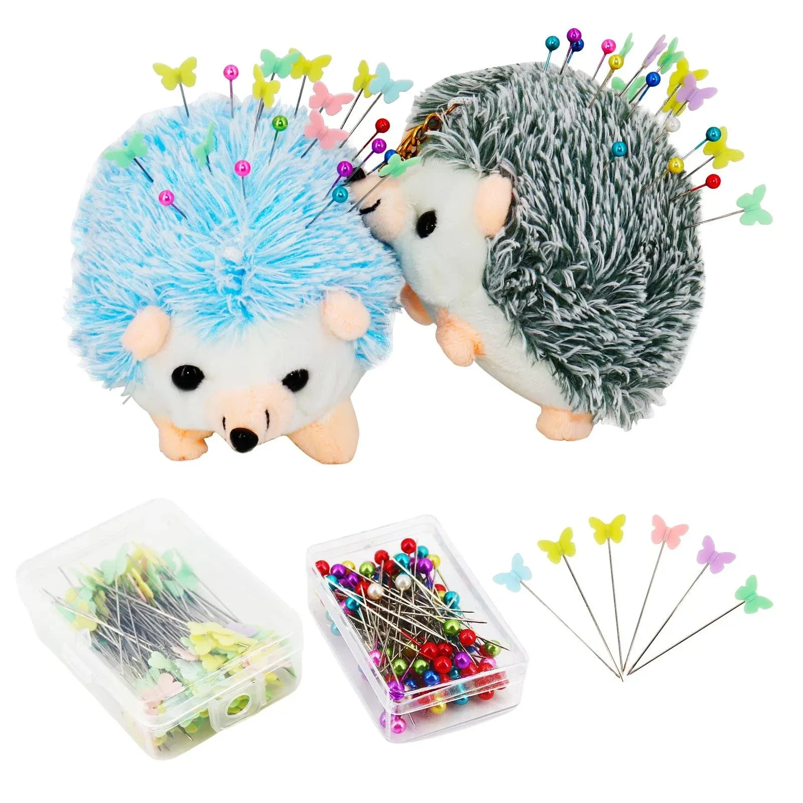 SolidGnik 2 Hedgehog Sewing Pincushion with 200 Pieces Sewing Pins Set for Sewing DIY Projects