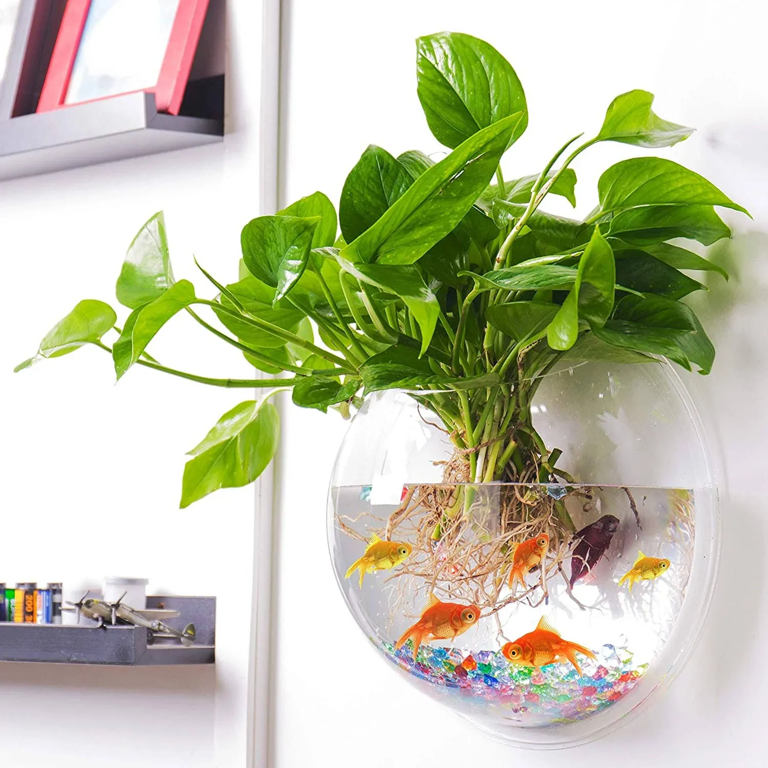 Outgeek Wall Fish Bubble Wall Hanging Bowl Clear Acrylic Vase Flower Plant Pot ...