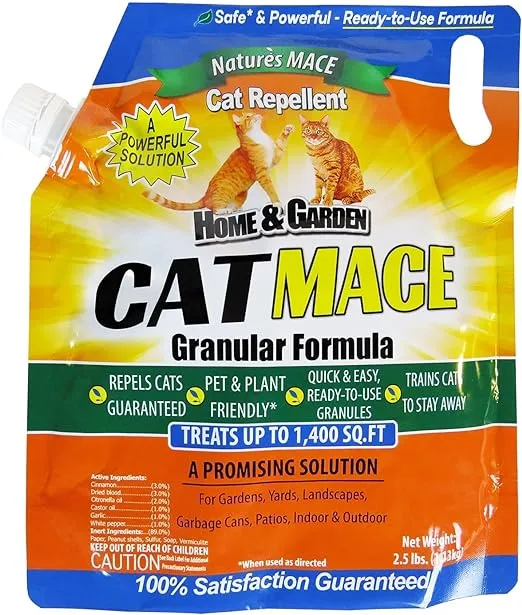 Nature's Mace Cat MACE 2.5lb Granules, Cat Repellent Outdoor to Keep Cats Away, Outdoor Cat Repellent for Yard, Garden, & Plants, No-Dig Cat Repellent and Training Tool, Cat Repellent for Outdoor