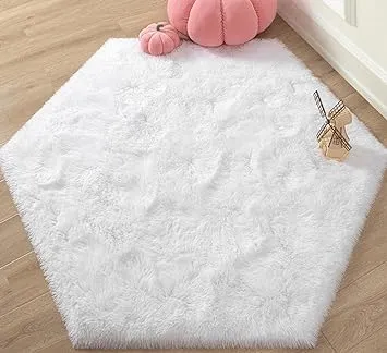 KIXINWA White Hexagon Rug for Princess Castle Play Tent, 4.6X4 ft Fluffy Area ...