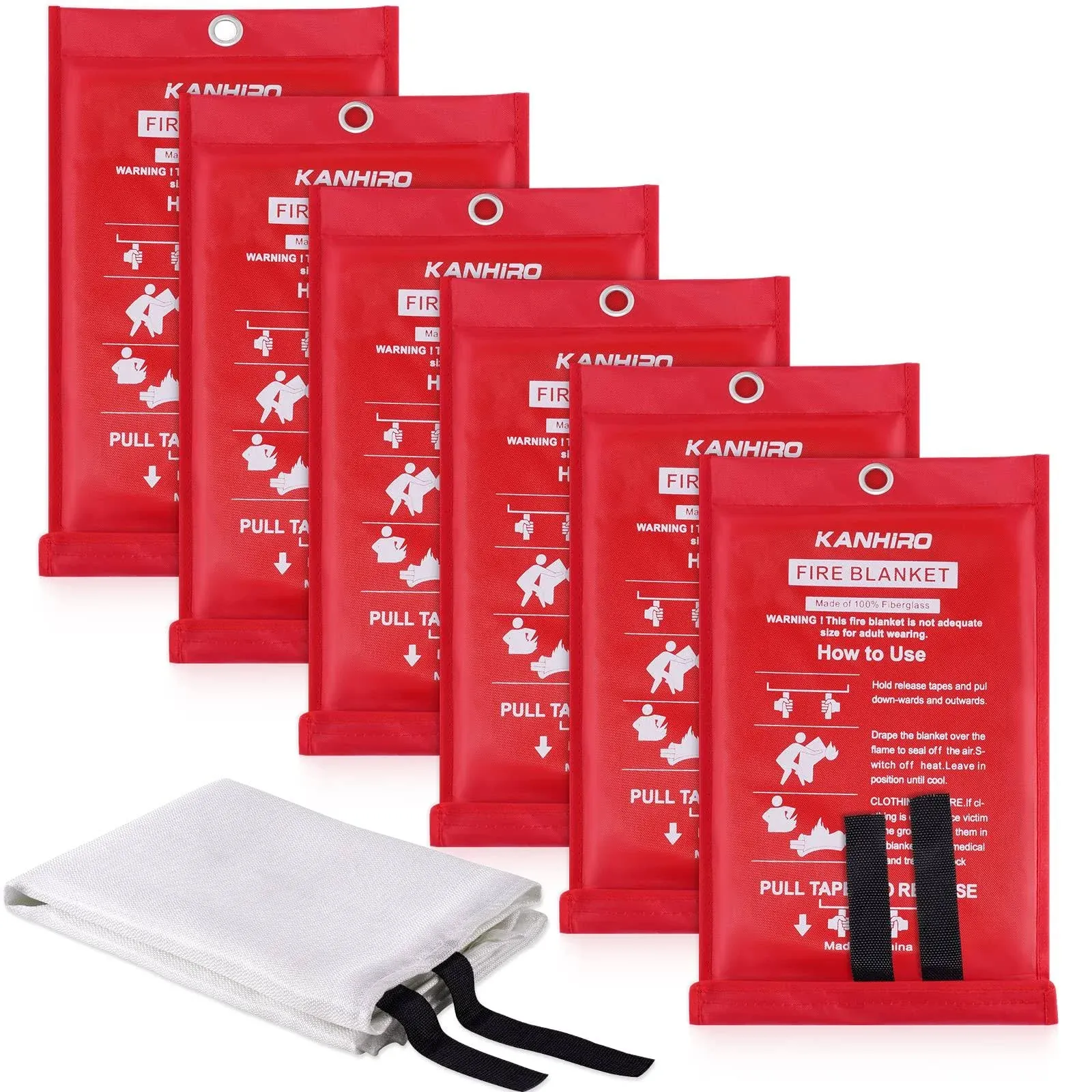 kanhiro Fire Blanket Emergency for Home Kitchen - Fiberglass Fire Suppression ...