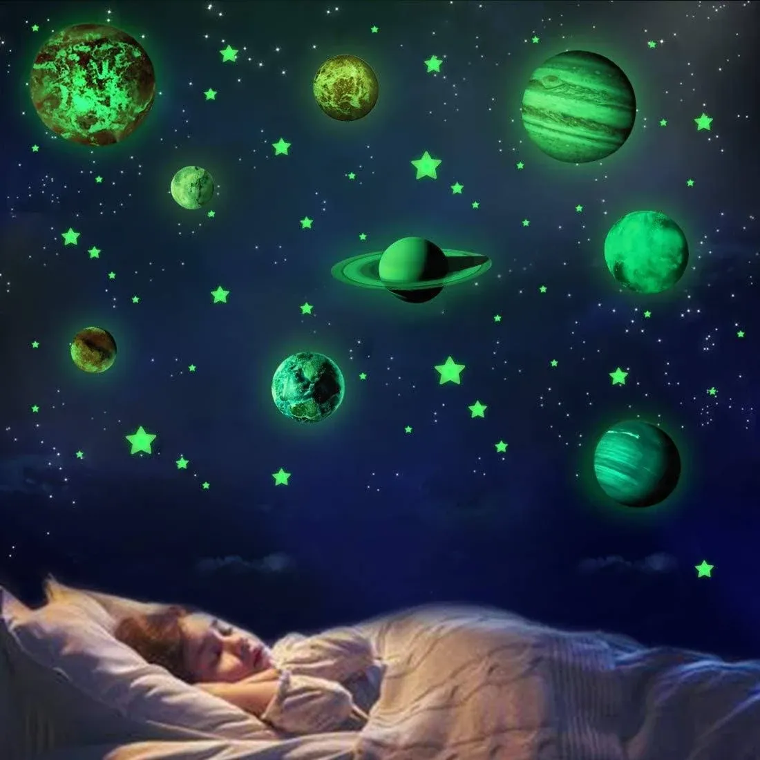 SOLAR SYSTEM WALL STICKERS Glow in The Dark Planets Space Stars Bedroom MALAXLX