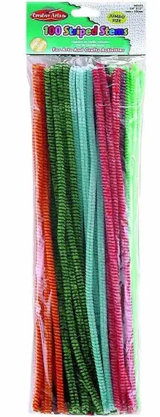 Creative Arts by Charles Leonard Chenille Stems with Stripes, 6 MM x 12 Inch, Assorted Colors, 100/Bag (65695)