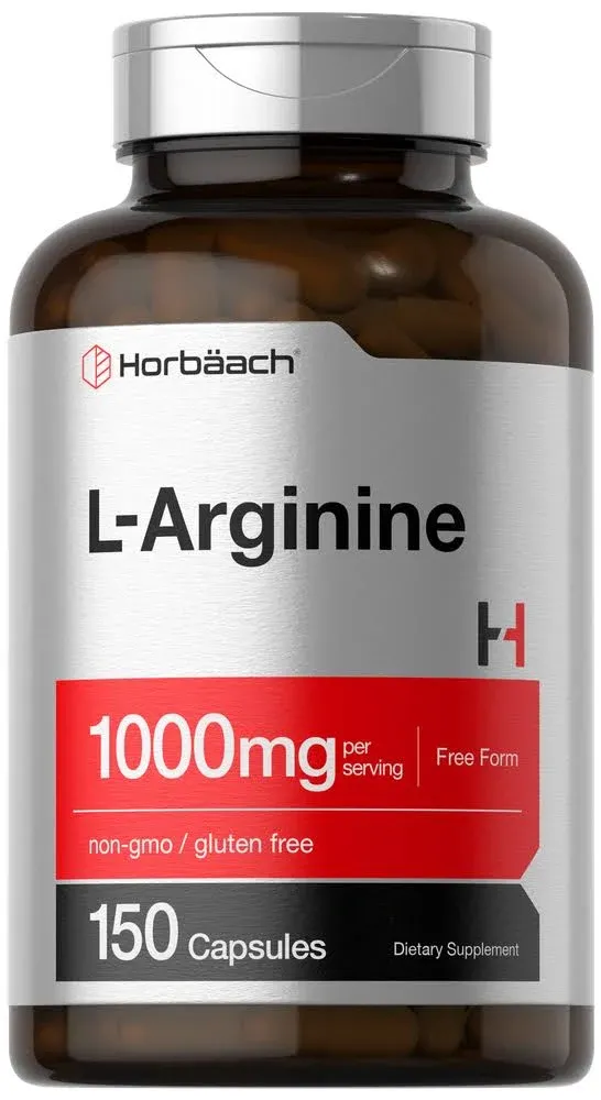 Horbäach L Arginine 1000mg Capsules | 150 Powder Pills | Free Form | Non-GMO & Gluten Free Supplement