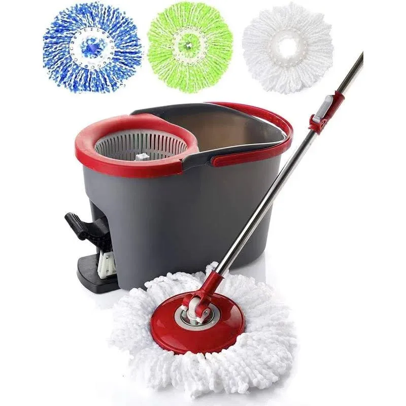 SIMPLI-MAGIC 79349 Spin Mop Cleaning System with 3 Microfiber Kit, Red/Black 