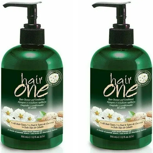 Hair One Sweet Almond Oil Cleanser and Conditioner Shampoo For All Hair Types - 2 PACK