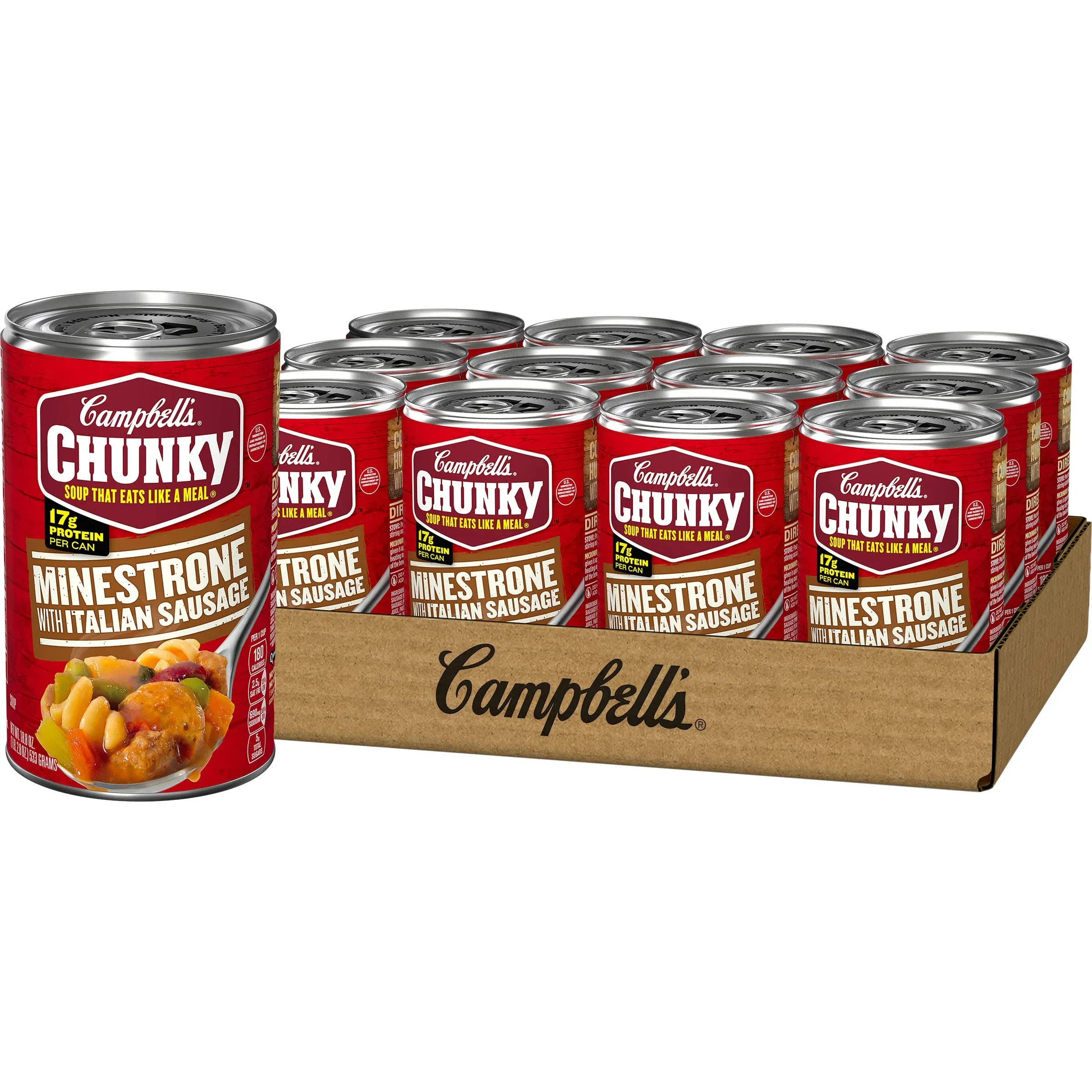 Campbell’s Chunky Soup, Minestrone with Italian Sausage Soup, 18.8 Oz Can