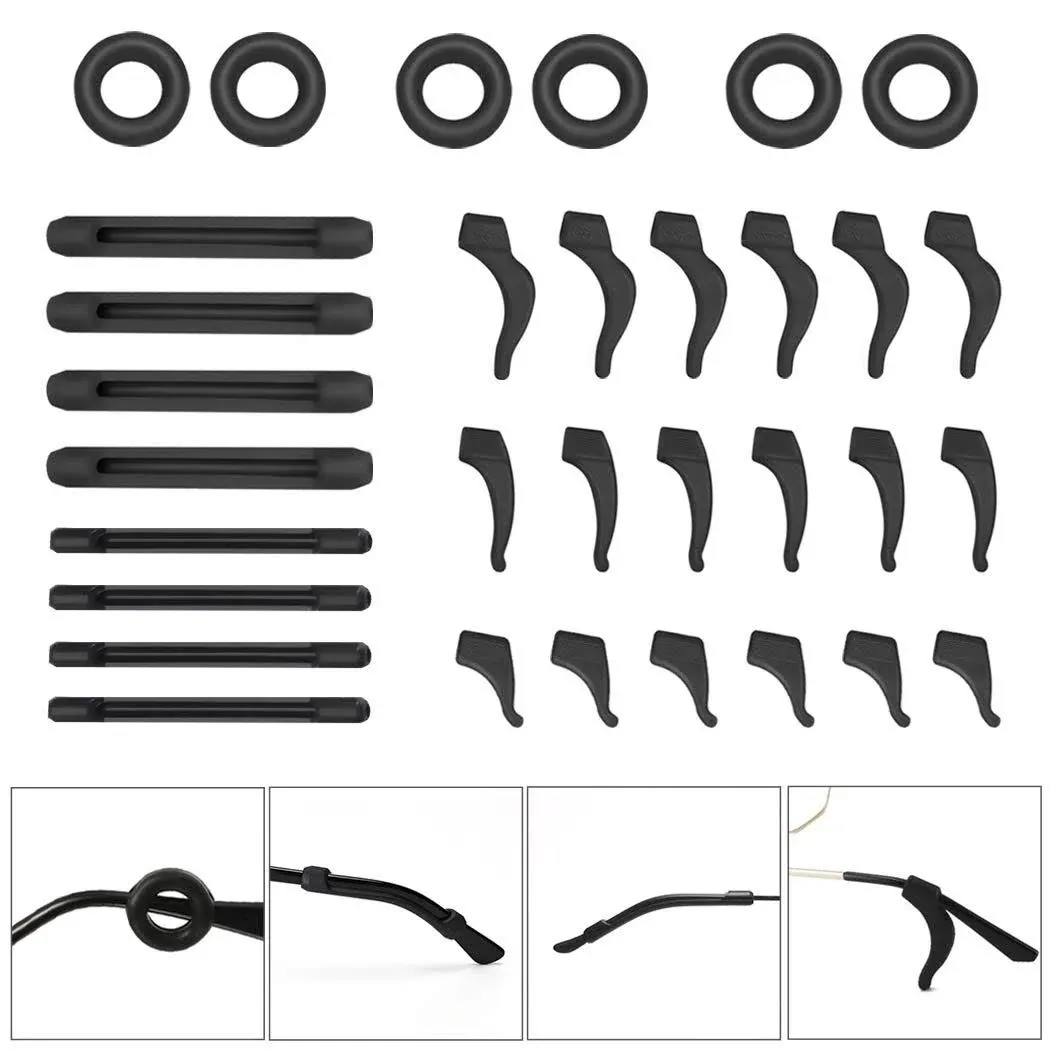 16 Pairs Eyeglasses Ear Grip Ear Hooks, Anti-Slip Holder Eyeglasses Stoppers Temple Tips Sleeve Retainer Eyewear Retainers Spectacle Stay For Eyeglasses, Sunglasses, Reading Glasses (Black)