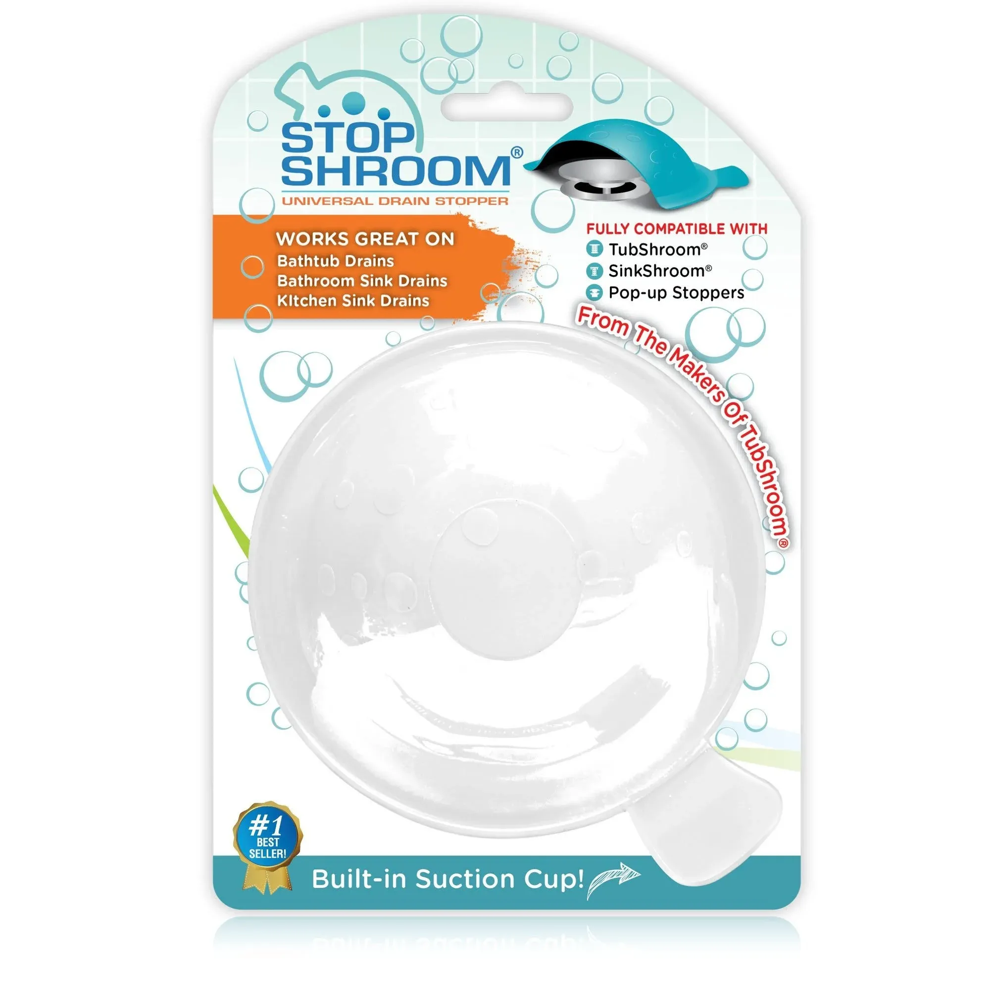 StopShroom Ultimate Universal Stopper Plug for Bathtub, Bathroom, and Kitchen Sink Drains (White)