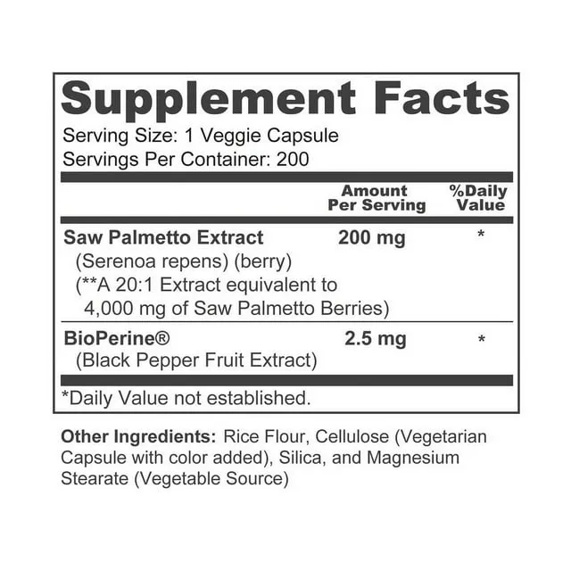 Saw Palmetto Extract 1000Mg per Caps Vegetarian 200 Capsules (Non-Gmo &amp; Gluten F