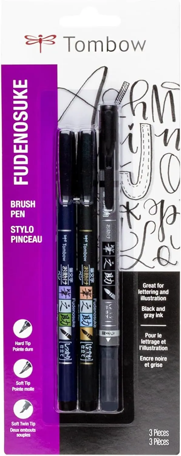 Fudenosuke Brush Pen Hard Tip Pack Of 3