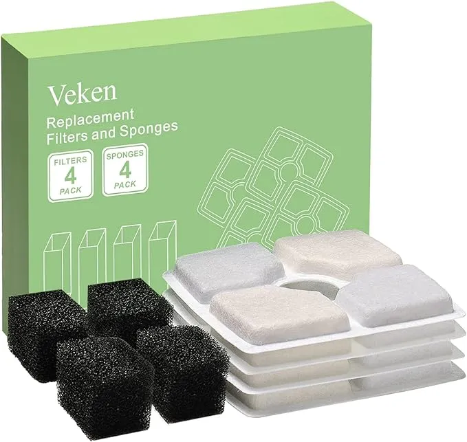 Veken Replacement Filters and Pre-Filter Sponges for Automatic Pet Fountain