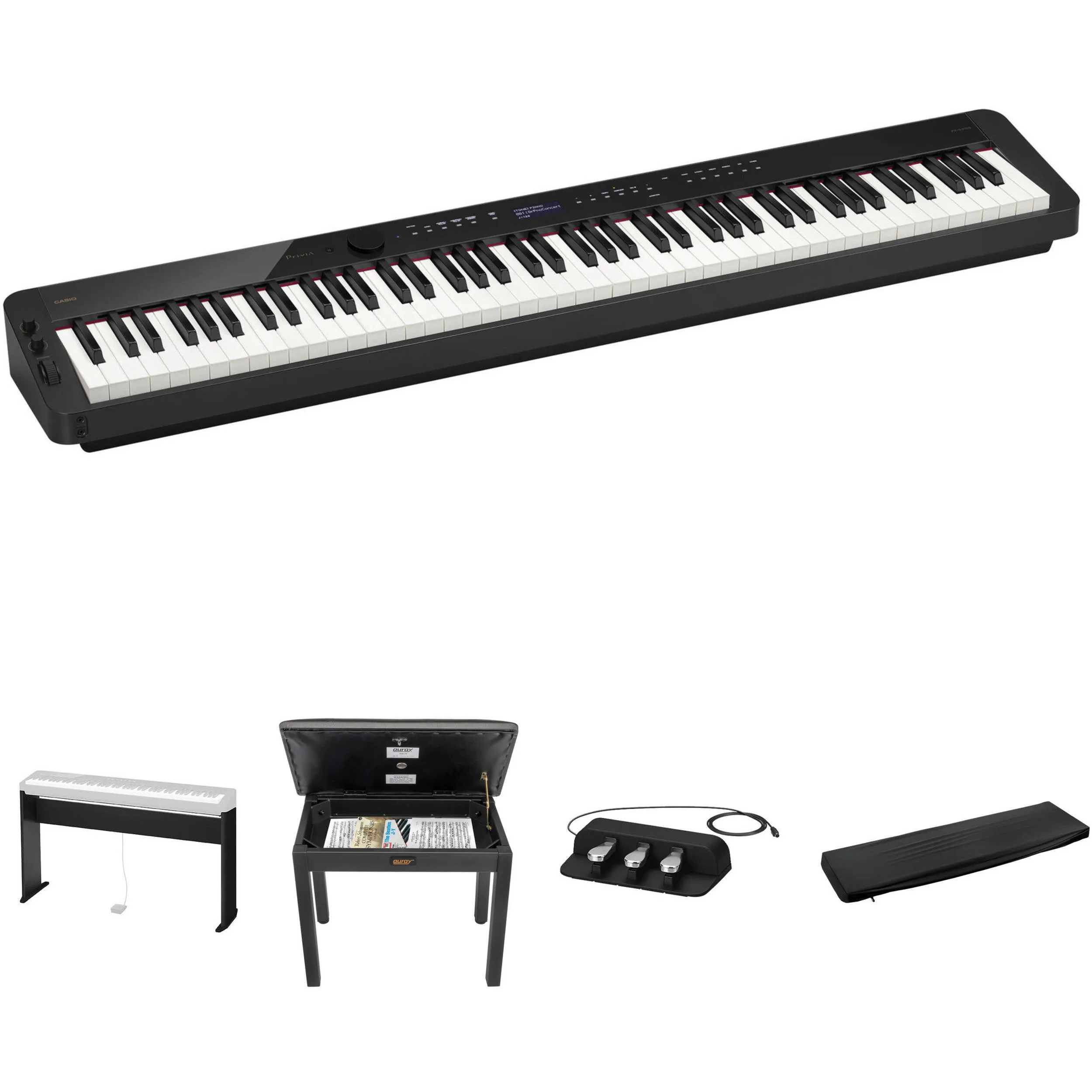 Casio Privia PX-S3100 88-Key Slim-Body Portable Digital Piano Value Kit with Wood Stand, Bench, Triple Pedal (Black)