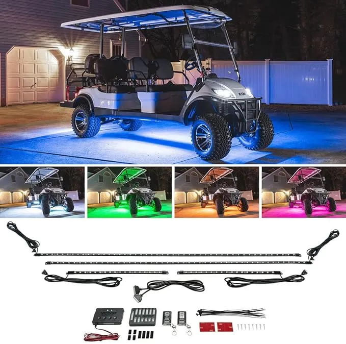 LEDGlow 4pc Expandable Million Color LED 6-Seater Limo Golf Cart Underglow Accent ...