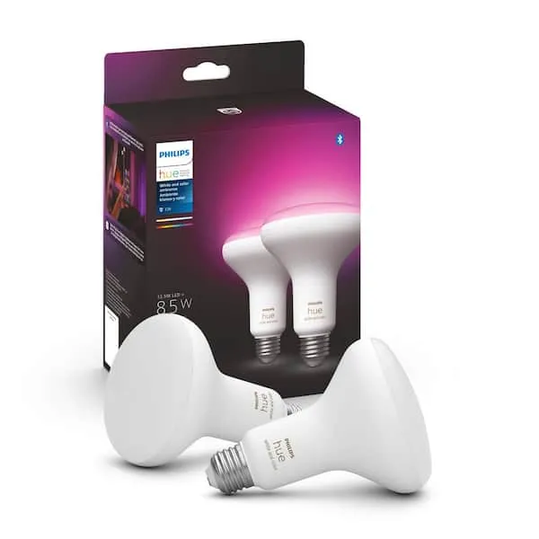 Philips 578096 Hue BR30 Bluetooth 85W Smart LED Bulb (2-Pack) - White & Color Ambiance