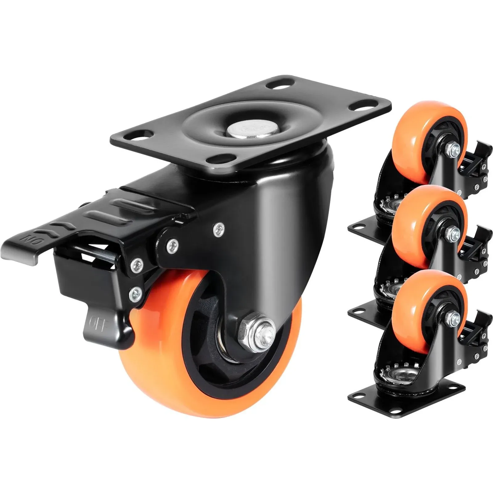 VEVOR Caster Wheels 3-Inch Swivel Plate Casters Set of 4 PBJLCSJAZ4J27UKMWV0