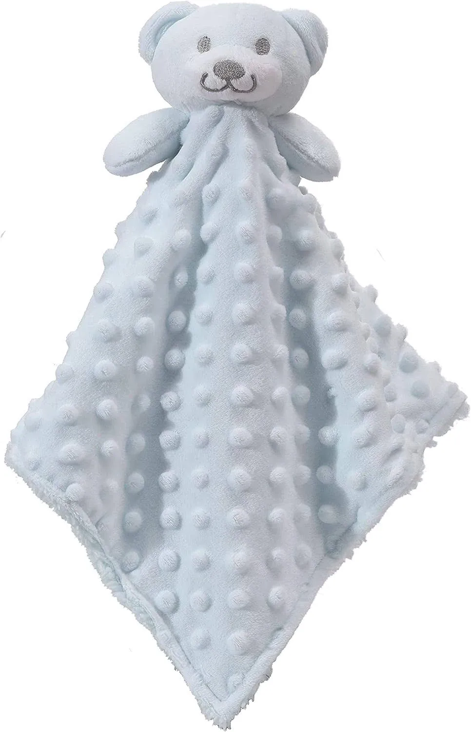 CREVENT Cozy Plush Baby Security Blanket Loveys for Baby Boys, Minky Dot Front + Sherpa Backing with Animal Face (Blue Bear)