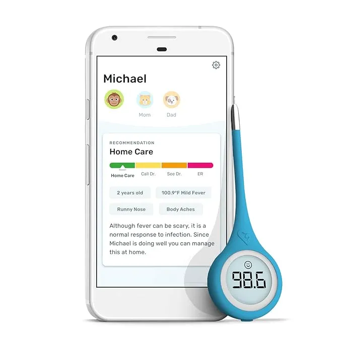 Kinsa Smart,Fever, Digital Medical Baby, Kid and Adult Termometro - Accurate, Fast, FDA Cleared Thermometer for Oral, Armpit or Rectal Temperature Reading - QuickCare