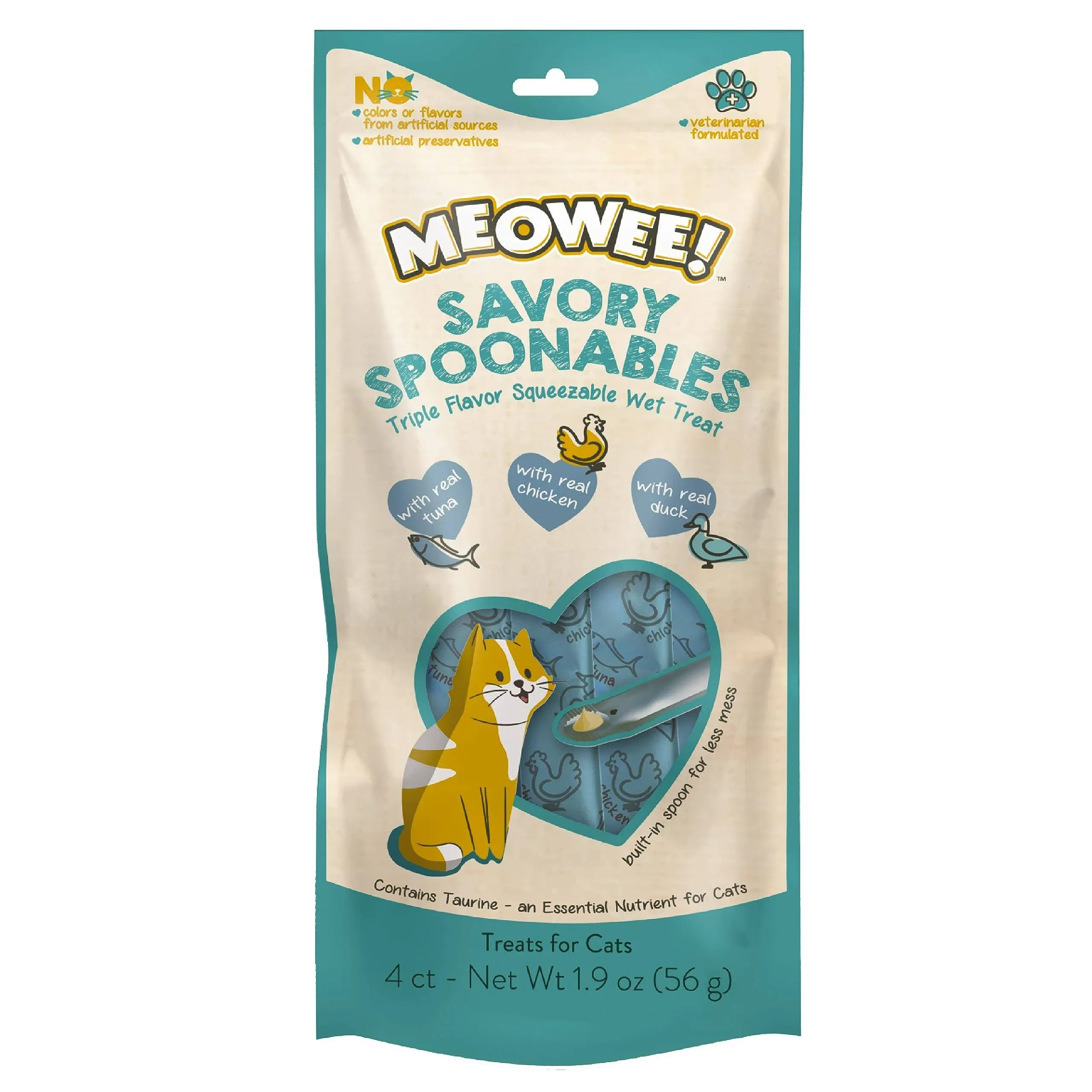 Meowee! Savory Spoonables with Real Tuna, Chicken & Duck Lickable Cat Treat ...