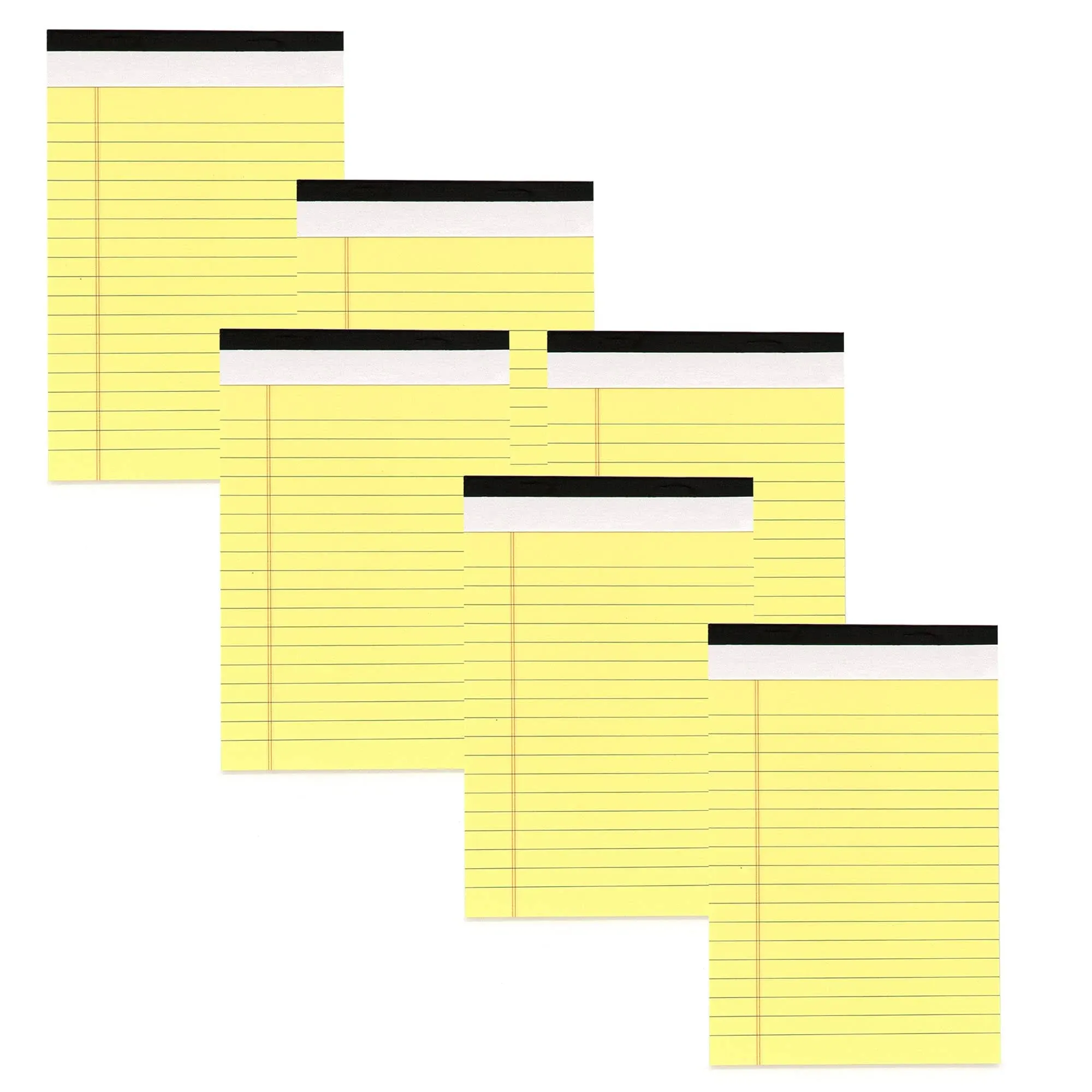 Emraw Jr. Legal pad, legal/wide Ruled Writing Pad. Perforated Edge. 5" X 8" Canary Yellow, Universal, Junior Size 50 sheets per Pad (Pack of 6)