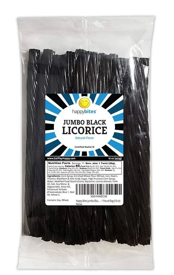 Sweet Roots Black Licorice Twists (16 oz / 1 Bag) - JUMBO Size - Certified Kosher - Vegan - Fat Free